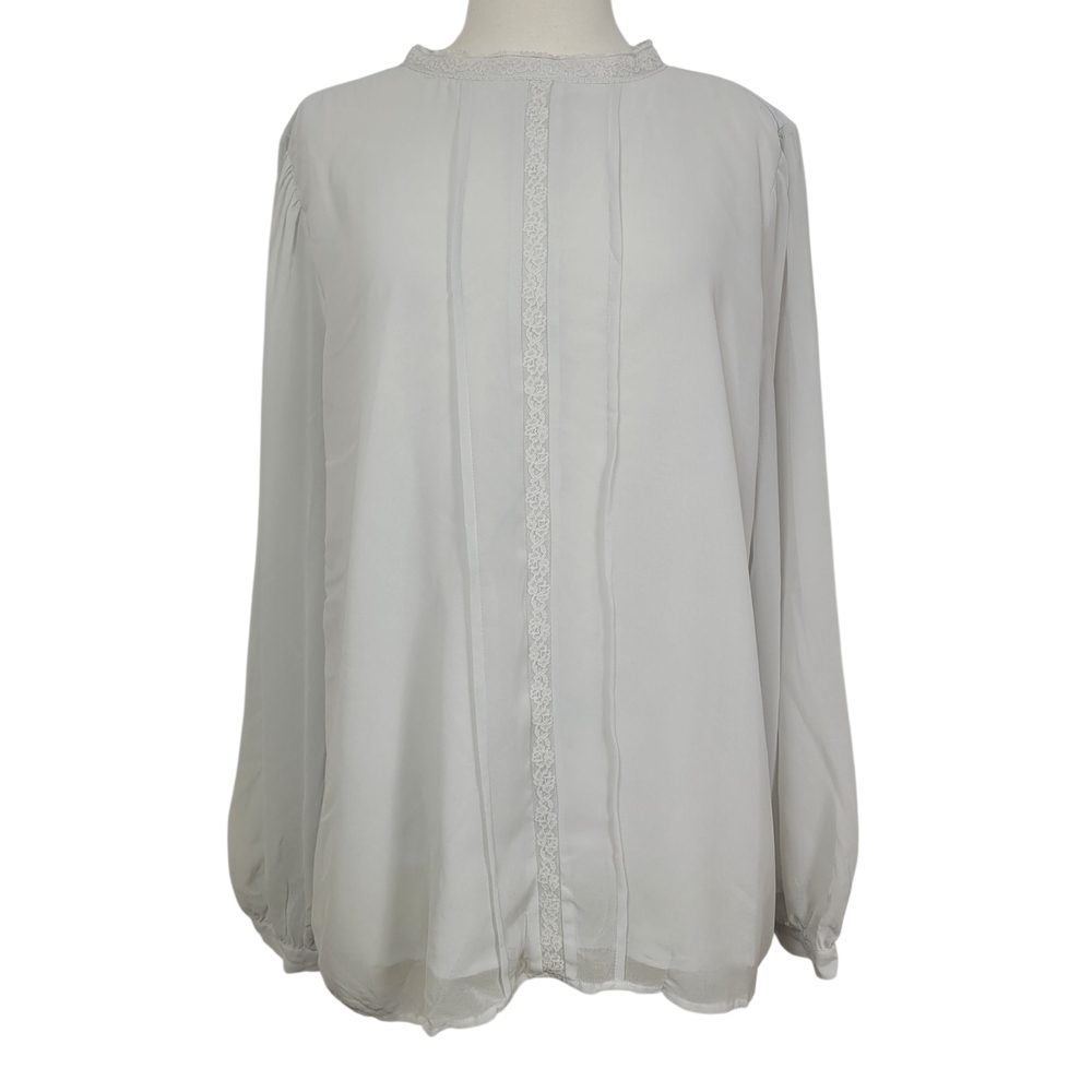 Ann Taylor Feminine Gray Women's Long Sleeve Lace Sheer Office Blouse Size XL